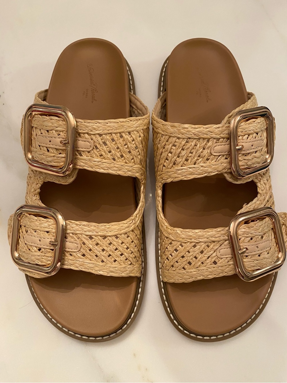 Universal Thread Braided Tan Slide Sandals with Gold Buckles